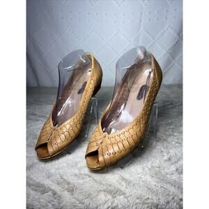 Vintage QualiCraft Casualets Size 9Leather Wood Brown Wedge Sandals